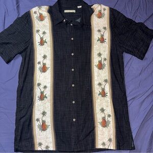 Tropical Black and Cream Button Down Shirt